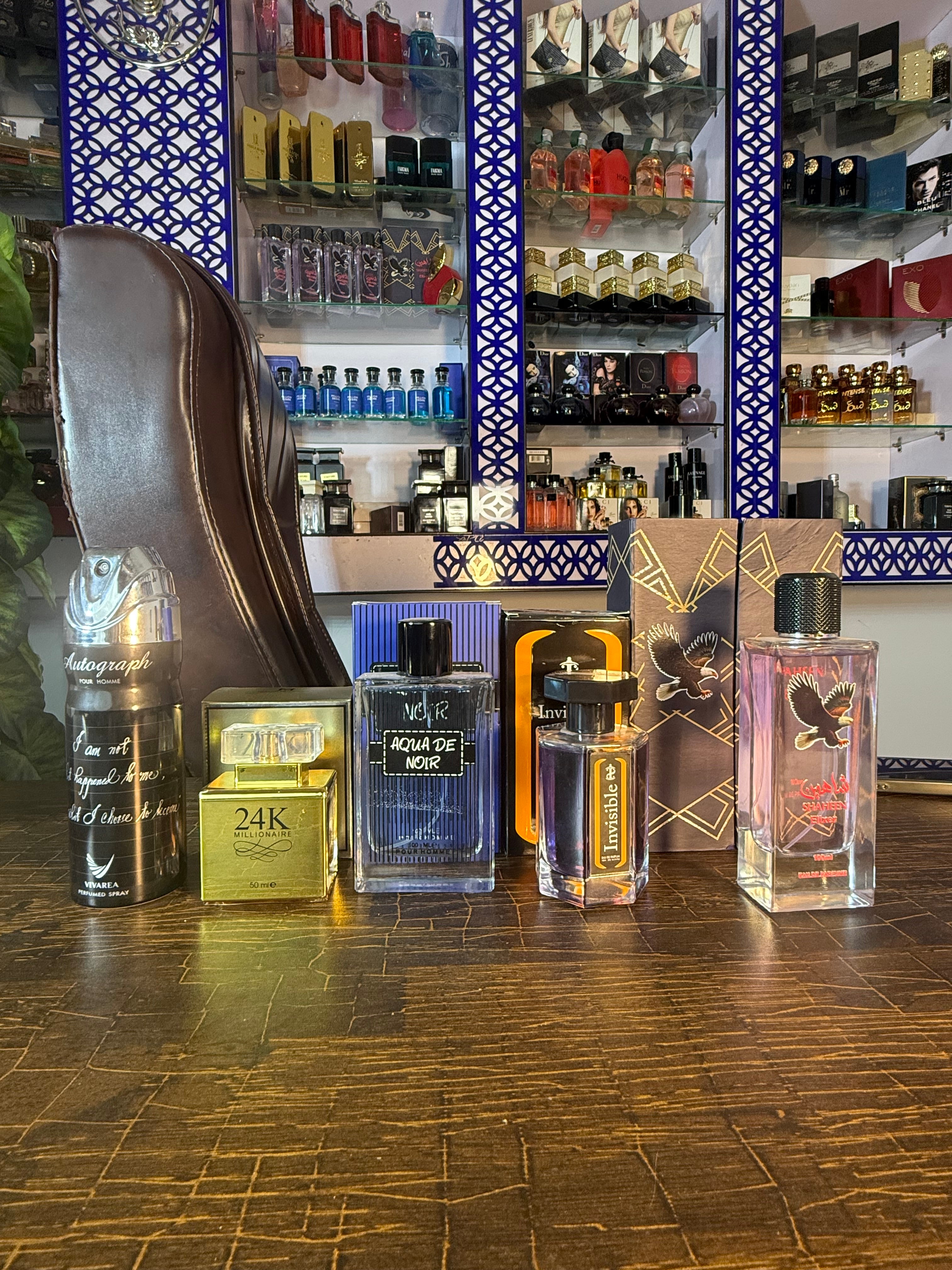 5 perfume deal ( Shaheen + Aqua + Invisible + 24k + bodyspray)